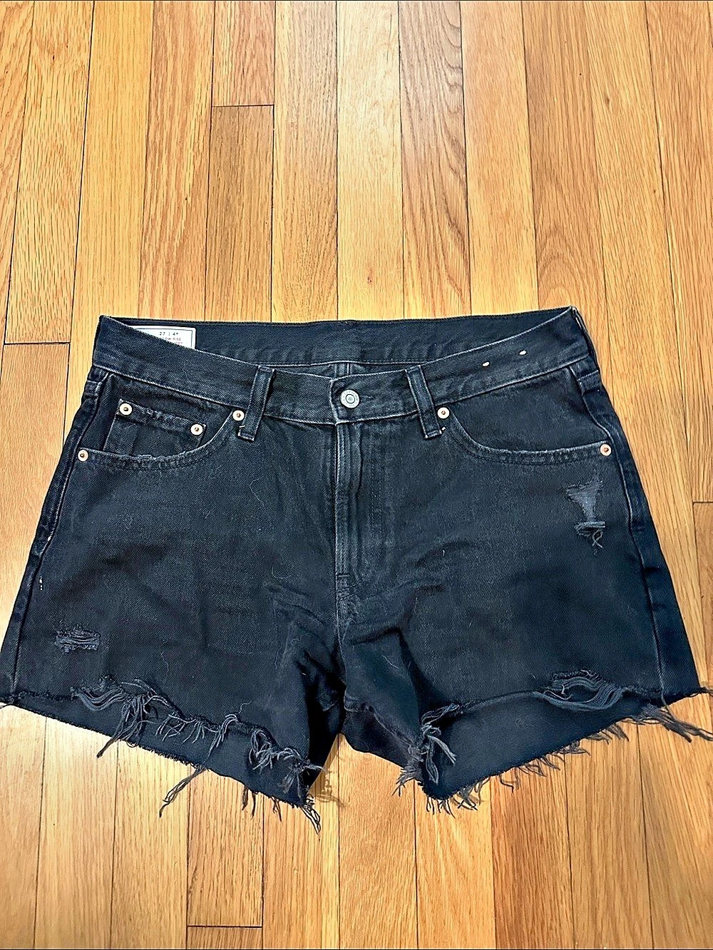 Gap Low Rise Stride Short Distressed Black Jean Shorts Waist 27